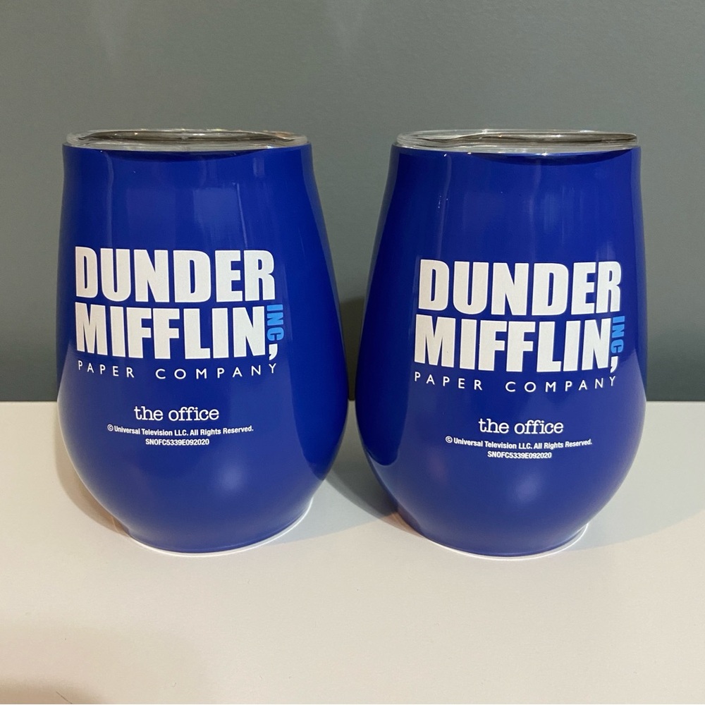 (2) The Office Dunder Mifflin 10 oz Tumblers With Lids